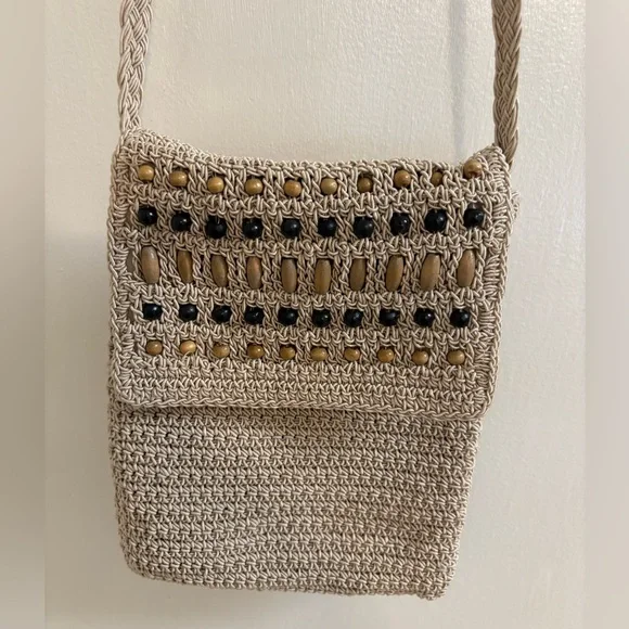 Beige Crochet Crossbody Purse - Picture 2 of 6
